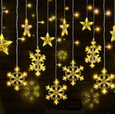 EZYHOME Diwali Light - 8 Modes Waterproof 136 LED Diwali Window Curtain String Lights | Christmas Fairy Hanging Light for Indoor Outdoor (Snowflake Style)